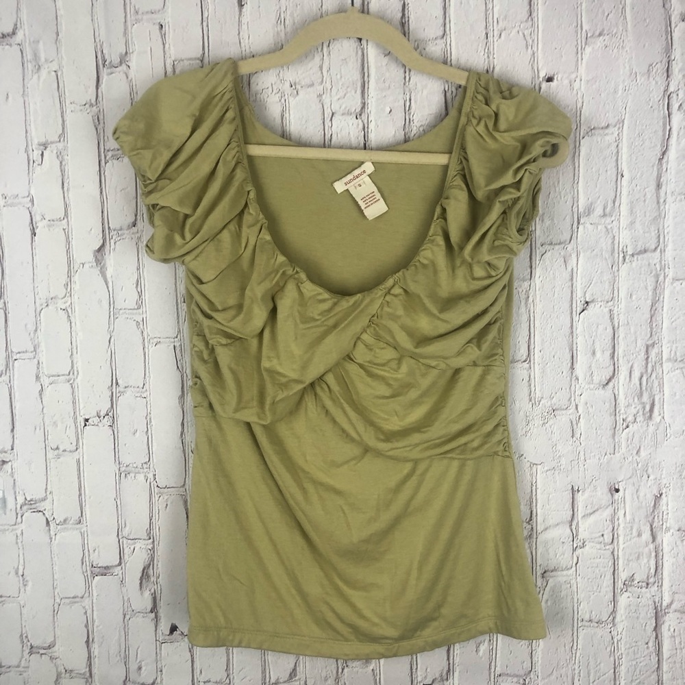 Sundance light green peasant top blouse size small